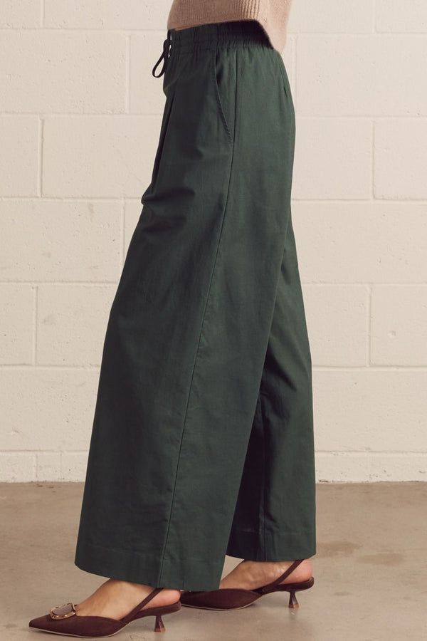 Forest Green Wide Leg Pants w Drawstring Waistband
