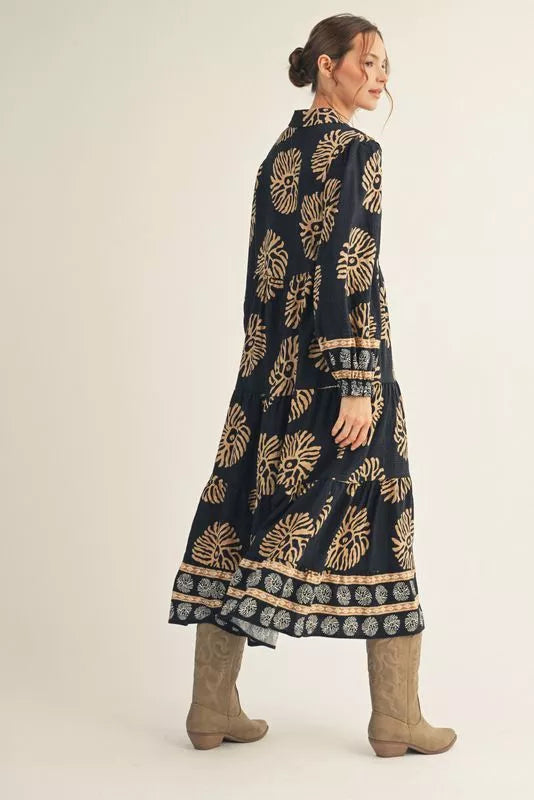 Black Tiered Boho Midi Dress