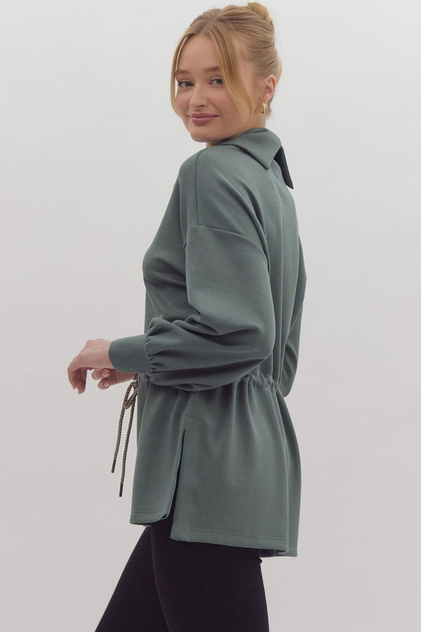 Forest Green Long Sleeve Tunic w Funnel Neck