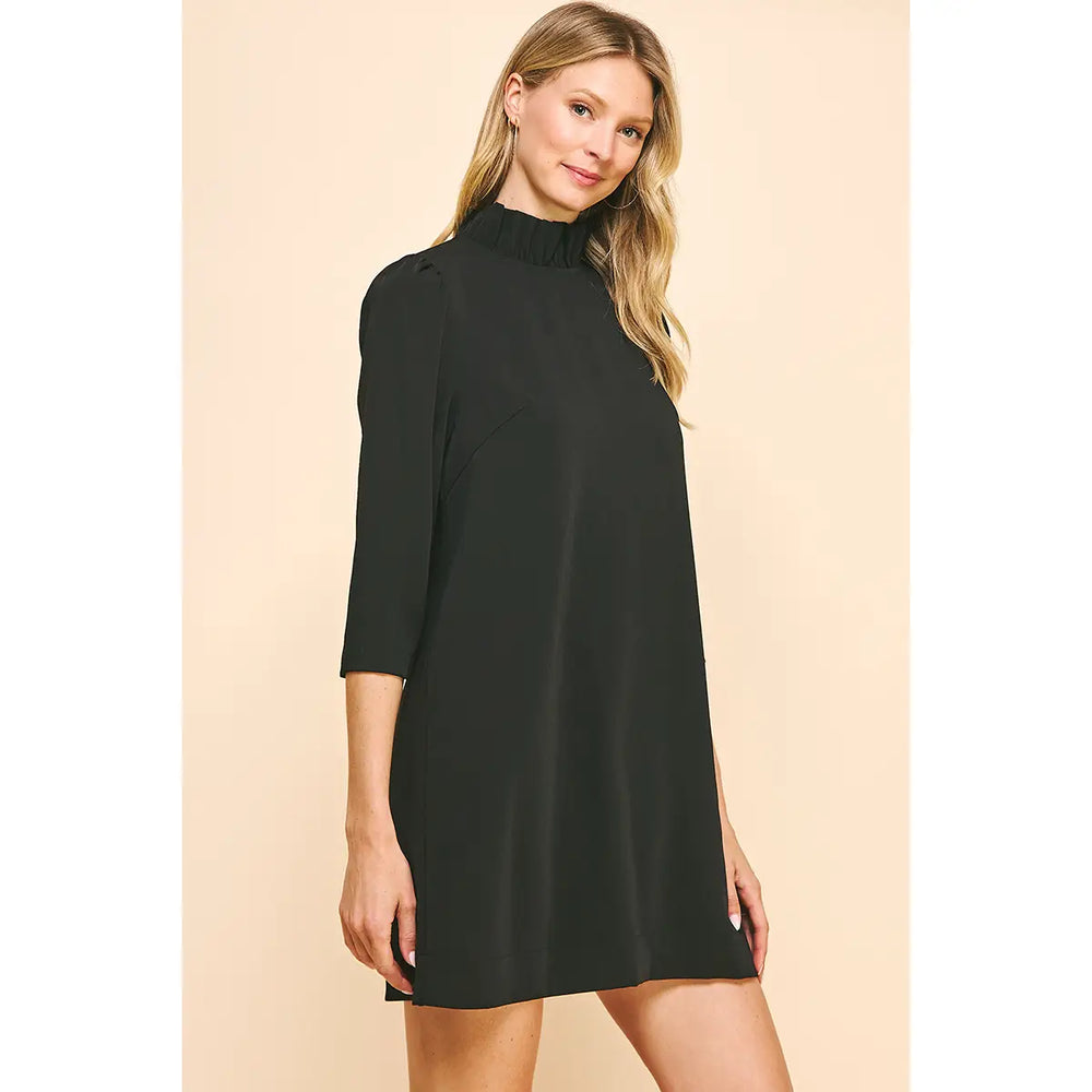 Back Neck Tied Mini Dress - Black