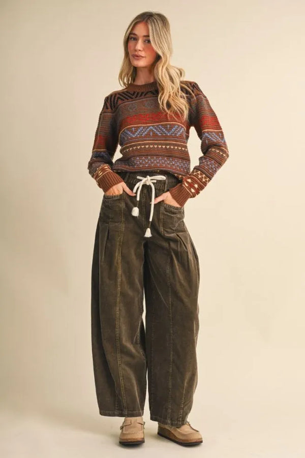 Toffee Colorful Geometric Knit Sweater