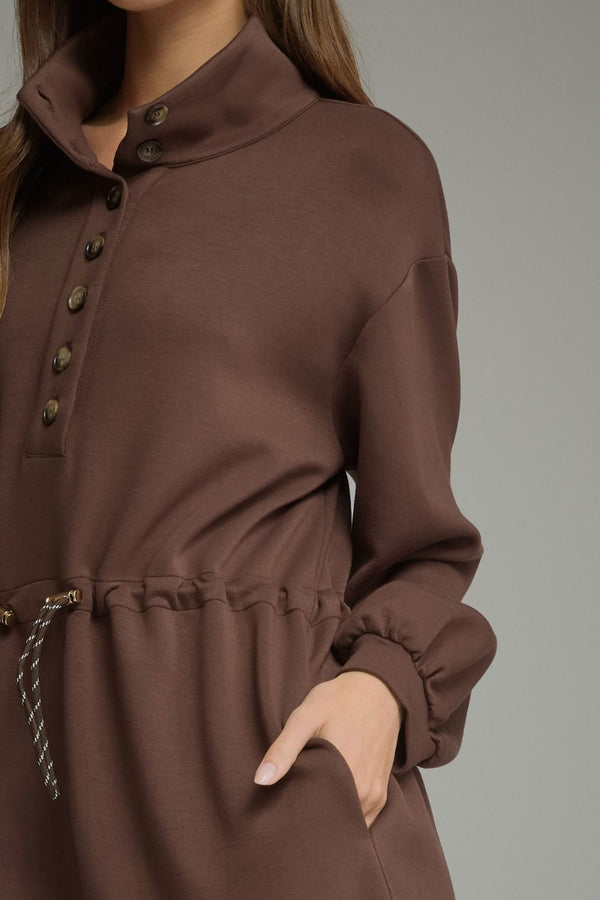 Espresso Solid Balloon Sleeve Knit Mini Dress