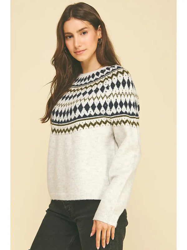 Nordic Pattern Knit Sweater | Heather Grey