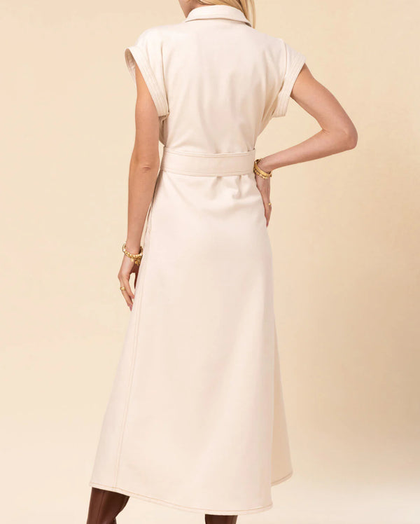 Libbie Denim Midi Dress Antique White