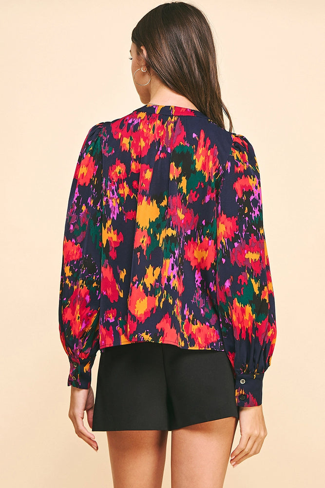 Print China Collar Blouse