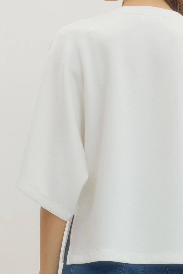 Solid Off-White Relaxed-Fit Top