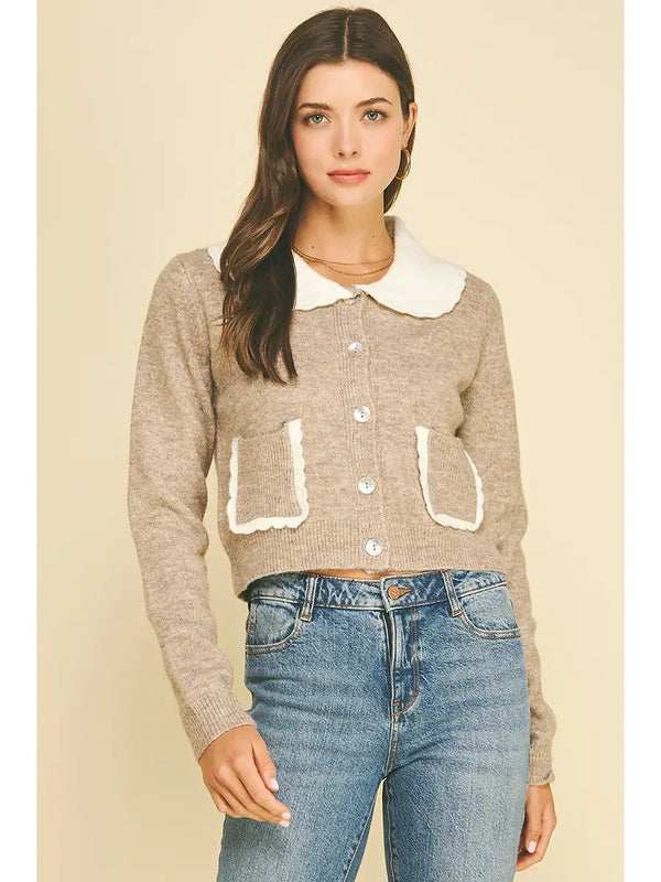 Lovely Collared Cardigan with Patch Pockets