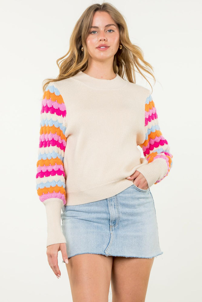 Rib It Pattern Sleeve Sweater