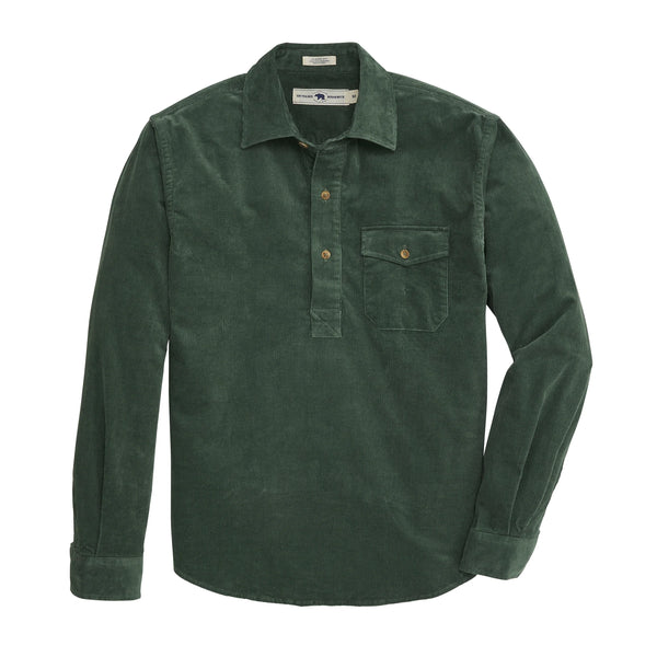 Stretch Cord Half Button Shirt - Dark Forest