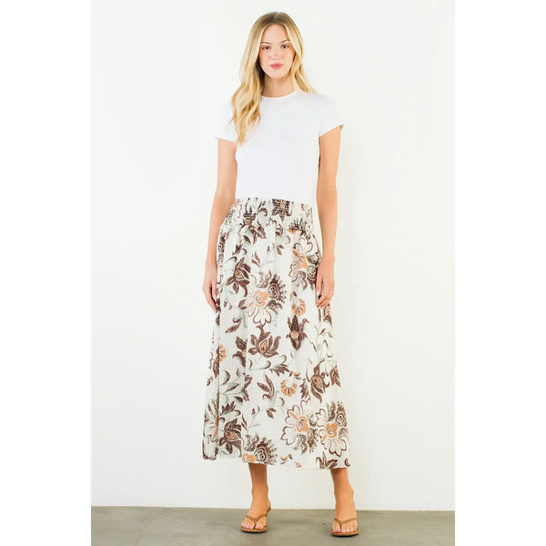 Cream Floral Print Skirt