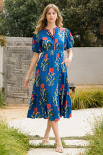 Puff Sleeve Flower Print Maxi Dress