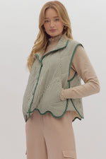 Striped Oversized Quilted Vest: Green