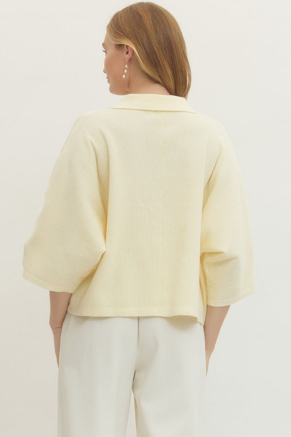 Butter Solid Knit Top w V-neck Collar