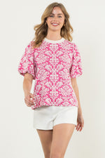 Puff Sleeve Textured Top - Pink