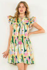 Flutter Sleeve Multi Color Dress