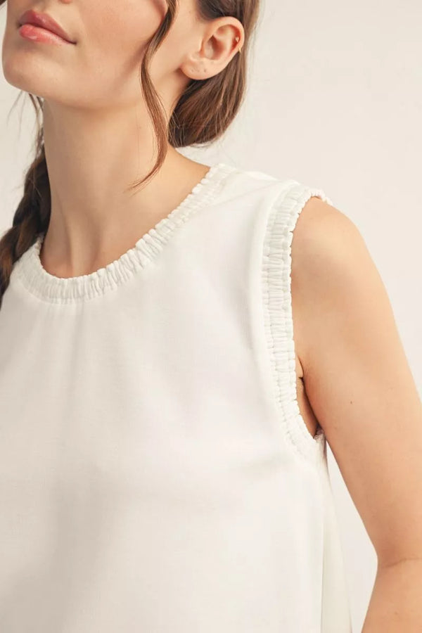 Off White Smocking Edge Detail Casual Tank Top