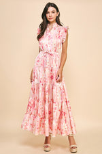 Pink Satin Print Maxi Dress