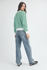 Stripe Crochet Sweater Green/Off White