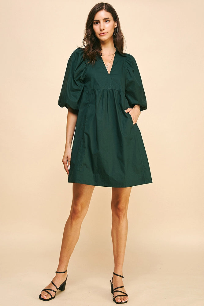 Collared Mini Dress - Hunter Green