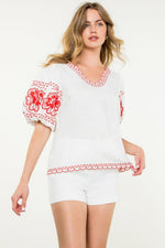 Embroidered Puff Sleeve Top