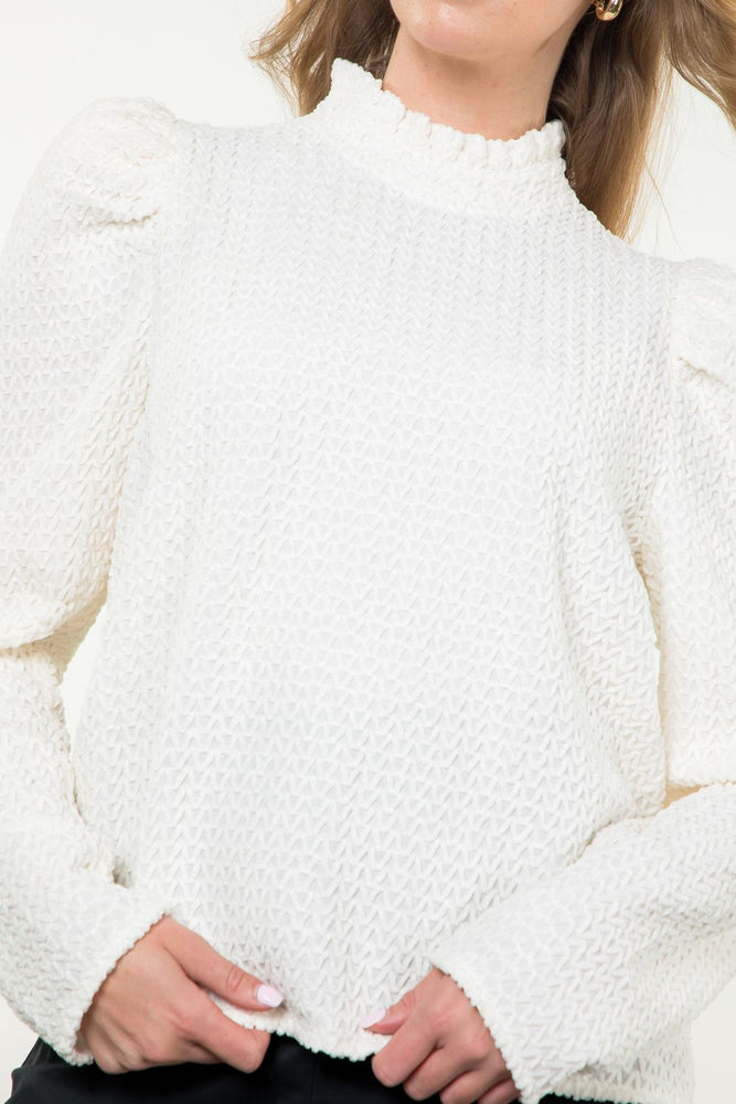 Textured Long Sleeve Top: Cream