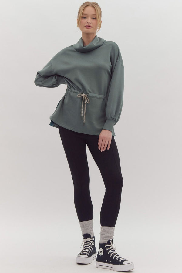Forest Green Long Sleeve Tunic w Funnel Neck