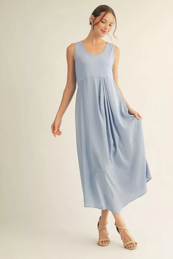 Short Drop Shoulder Sweater Top w Knot Paired w Solid Midi Dress