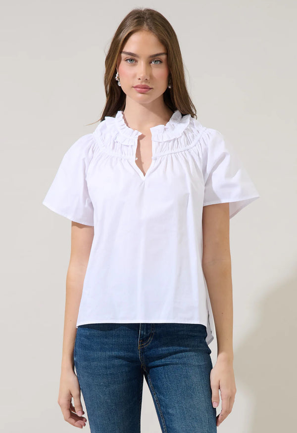 Darthy White Smocked Short Sleeve Top
