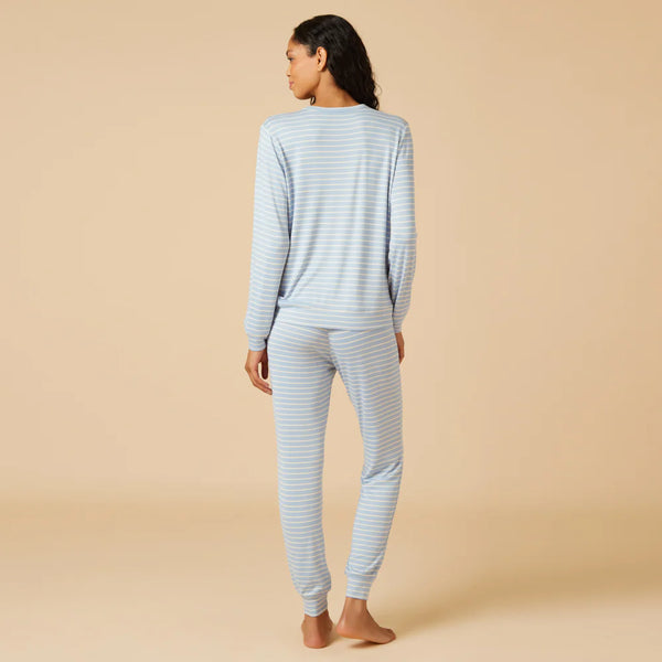 Dream Jersey Crew Neck Lounge Set - Sky Blue Stripe