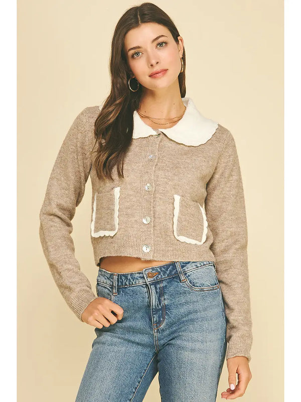 Lovely Collared Cardigan with Patch Pockets