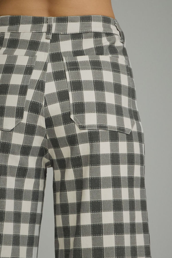 Black Gingham Wide Leg Pants w Front Pockets