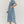 Striped Blue Floral Print Midi Dress Featuring Shirt Collar w Drawstring Waist