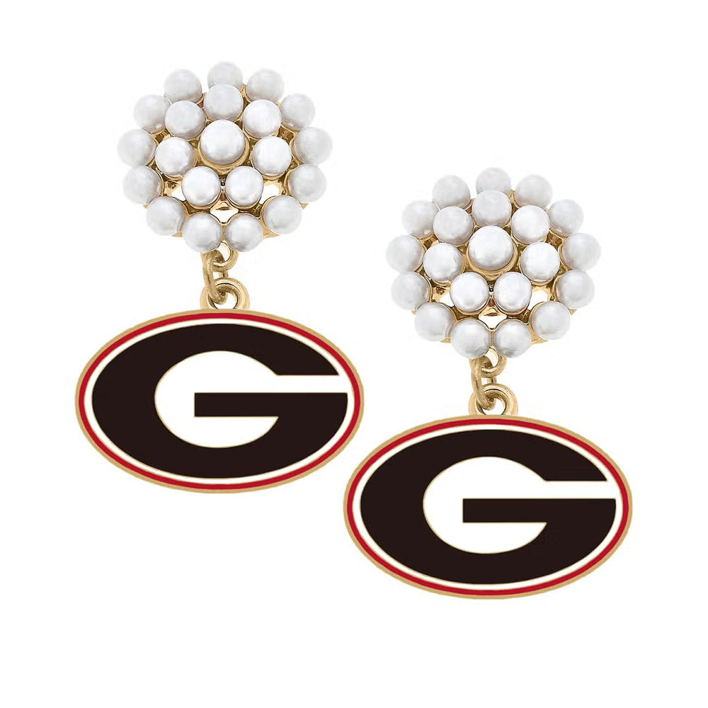 Georgia Bulldogs Pearl Cluster Enamel Drop Earrings in Black
