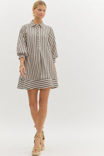 Striped Seersucker Mini Dress - Black/Cream