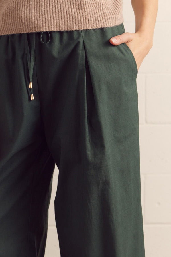 Forest Green Wide Leg Pants w Drawstring Waistband