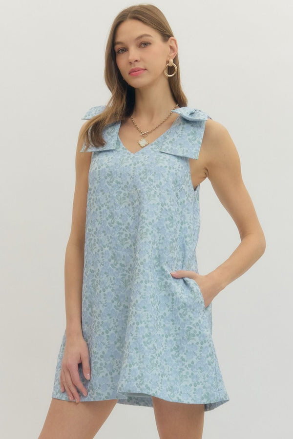 Blue Floral Sleeveless Mini Dress