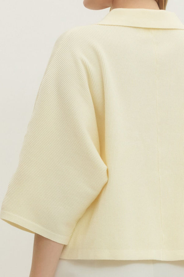 Butter Solid Knit Top w V-neck Collar