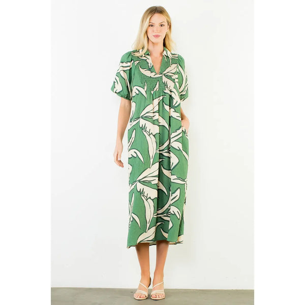 Green Geometric Print Maxi Dress