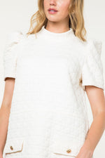 Cream Short Sleeve Textured Dress