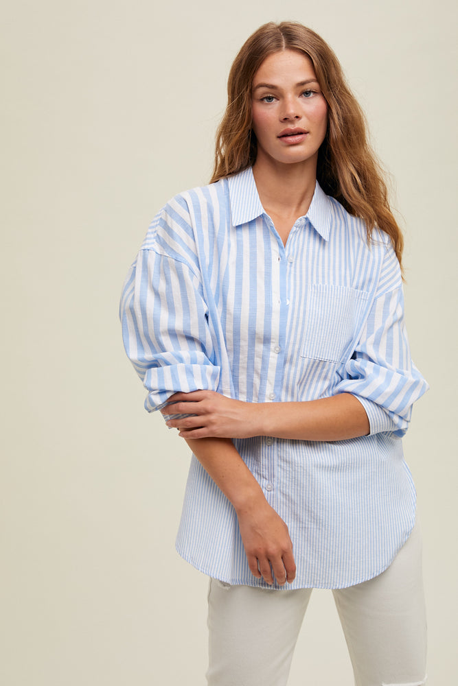 Multi-Stripe Button Up Shirt Blue/White