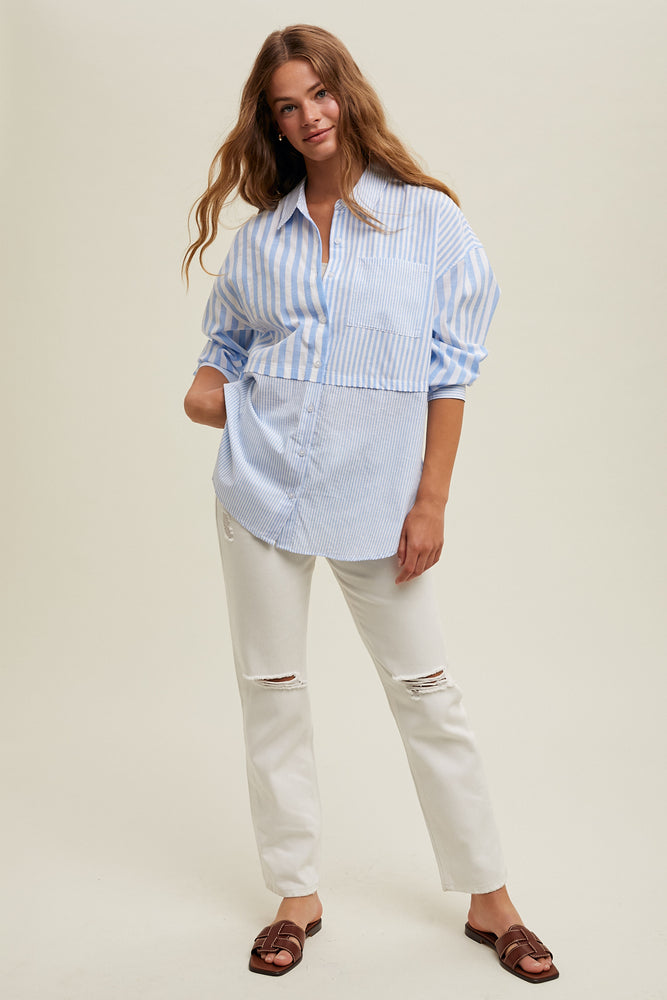 Multi-Stripe Button Up Shirt Blue/White