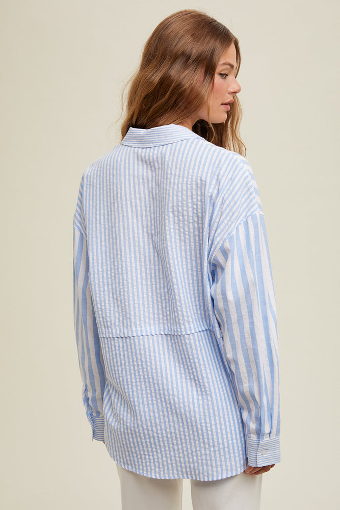 Multi-Stripe Button Up Shirt Blue/White