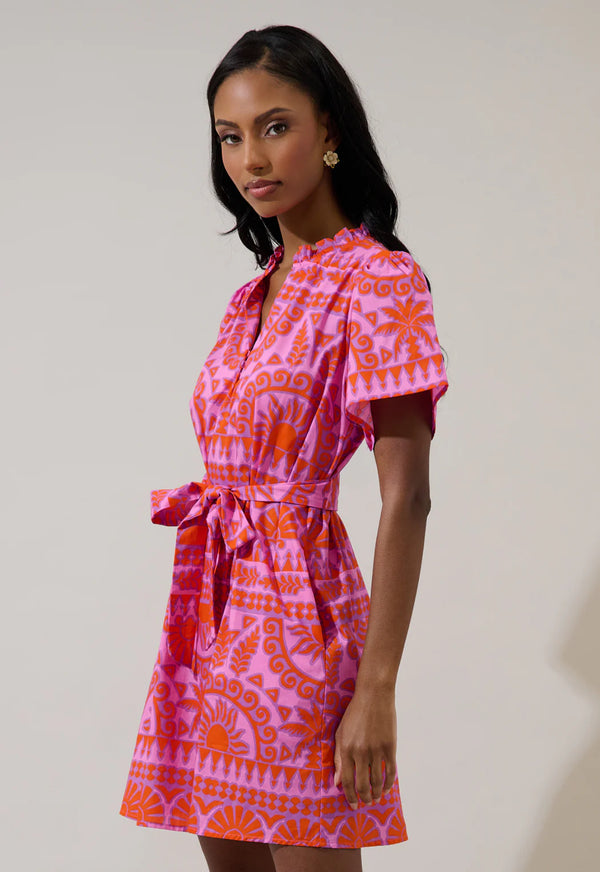 Tarie Tropical Pink & Orange Ema Shift Mini Dress