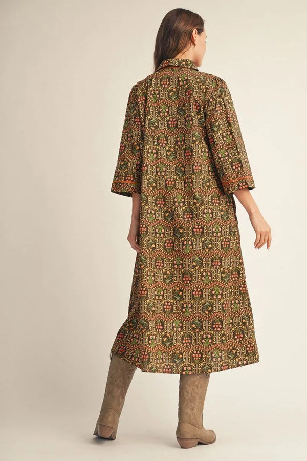 Toffee & Olive Button Down Floral Midi Dress