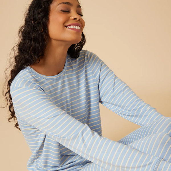 Dream Jersey Crew Neck Lounge Set - Sky Blue Stripe
