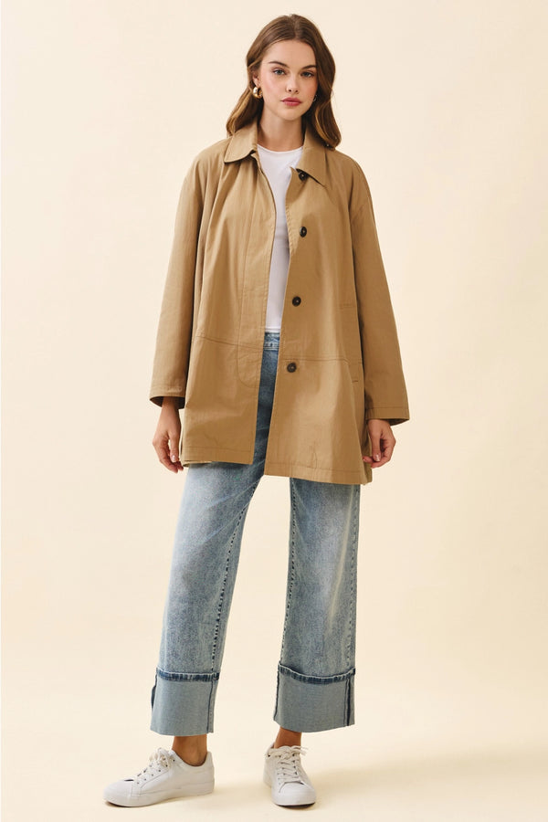 Mocha Relaxed Fit Classix Spread Collar Utility Jacket