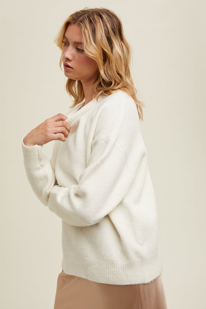 Brushed Drop Shoulder Sweater Off White