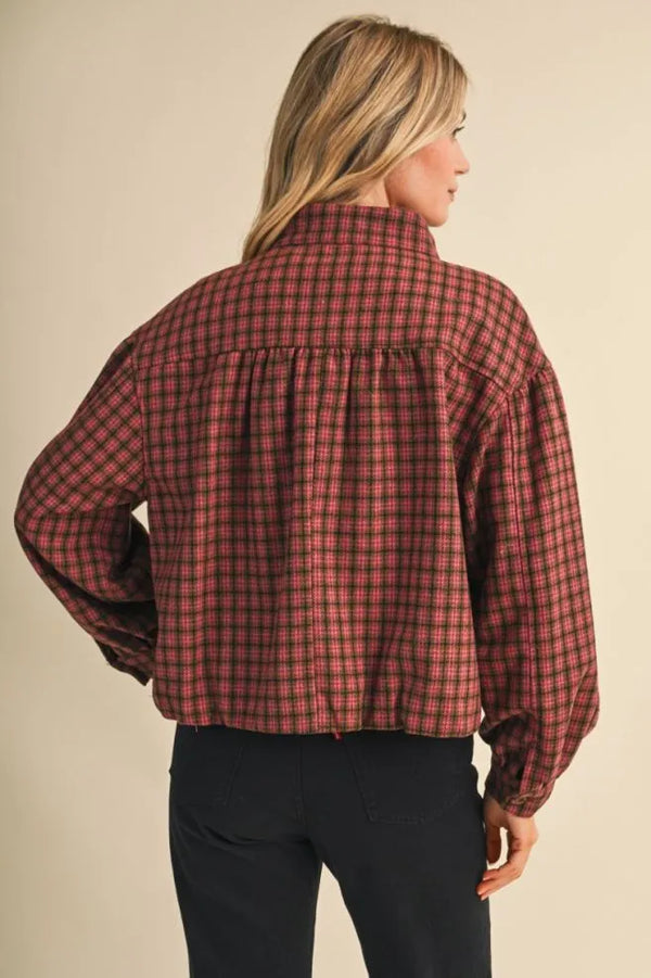 Mocha Plaid Bubble Hem Jacket