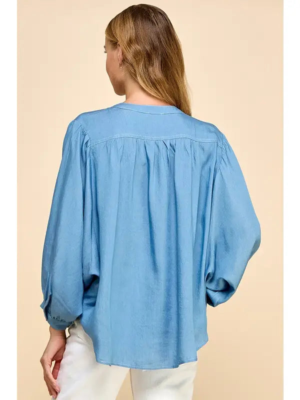 Denim Oversized Long Sleeve Tencel Top I