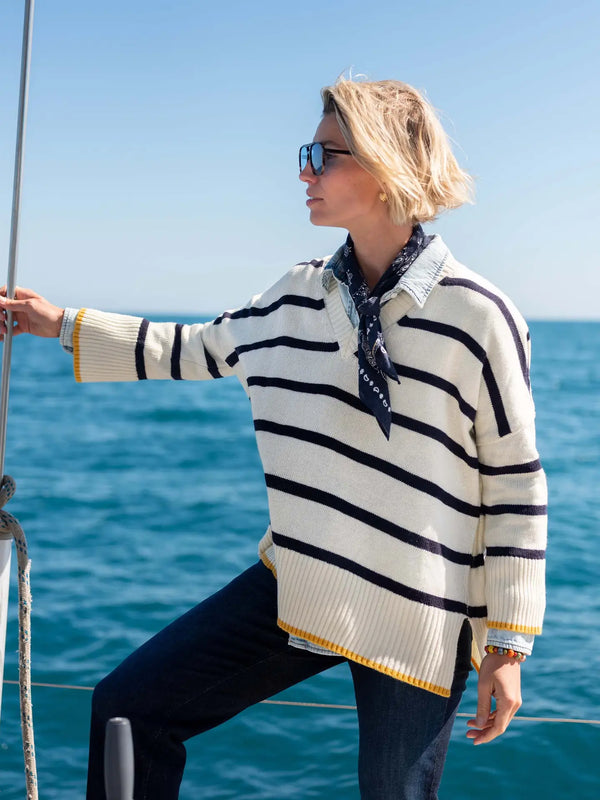 Montauk Vneck Sweater | Cream/Golden